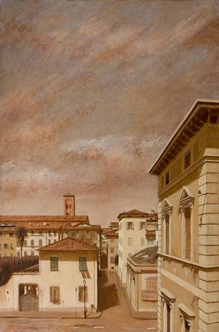 painting by Brian H Reynolds art Lucca le mura plein air Italy