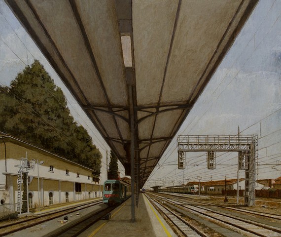 plein aire, italy, buildings, trains