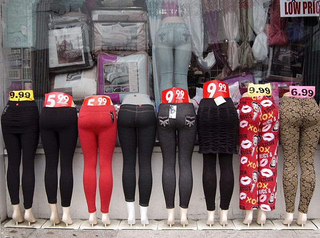 Mannequin lower bodies with rounded big booties in tight leggings on Milwaukee Avenue by lucy mueller