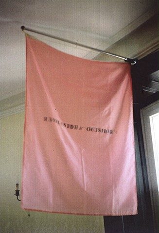 Installation: Outside/Outsider, Stadtlengsfelt, Germany, flags, text, flag poles, 1992