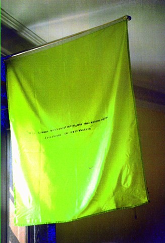 Installation: Outside/Outsider, Stadtlengsfelt, Germany, flags, text, flag poles, 1992