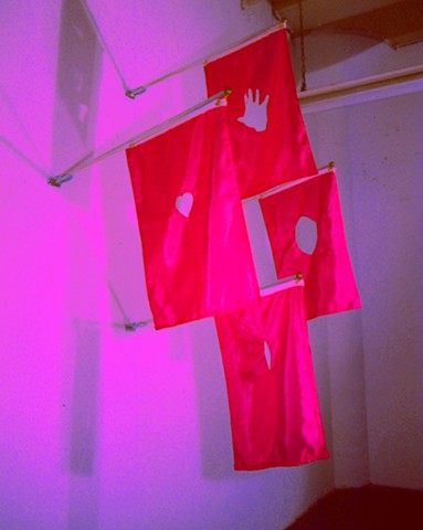 Pink Power, Mixed Media, Hand-Sewn Flags, 1990