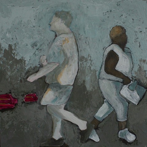 two figures passing acrylic painting