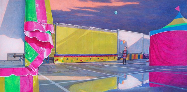 painting of urban landscape circus suburbs suburban painting by Art Ballelli