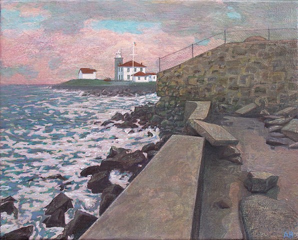 painting of Watch Hill Rhode Island lighthouse paint by Art Ballelli art