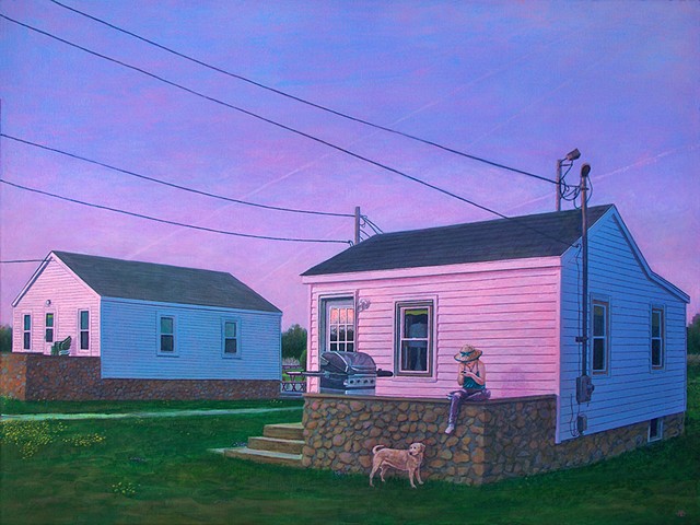 painting of urban landscape suburb American Summer Rhode Island by Art Ballelli