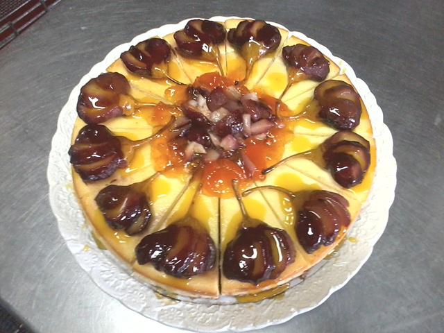 poached pear and apricot cheesecake