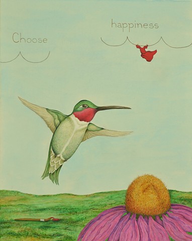 hummingbird, cone flower, happiness