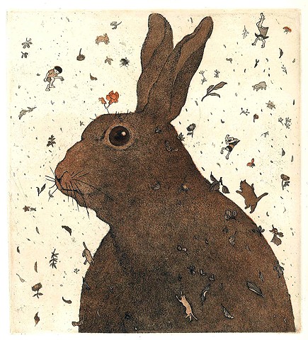 Rabbit storm etching aquatint