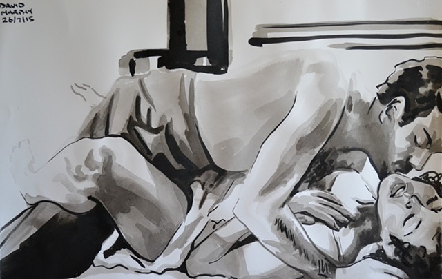 Frantic Couple, brush and Indian ink, david murphy