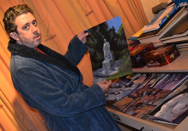 David Showing His New Paintings in His Art Chest No. 1