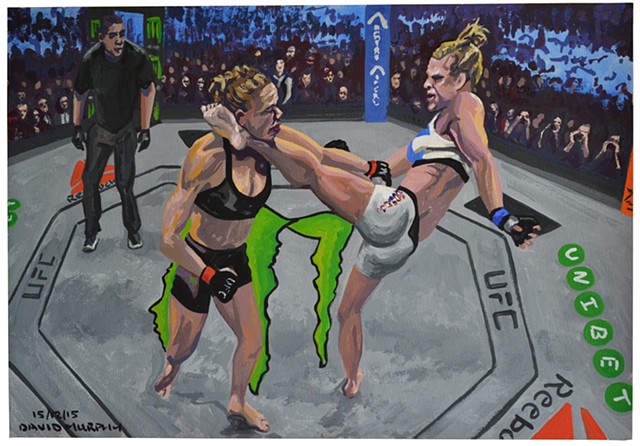 Holly Holm Knocking Out Ronday Rousey, UFC, gouache and watercolour, david murphy