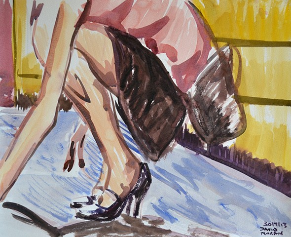 Woman Bending Down, watercolour, wet in wet, david murphy