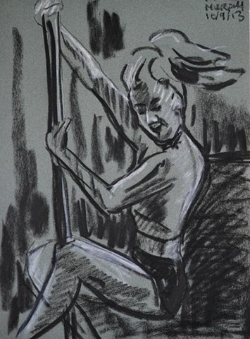 Pole Dancer No. 2, 2013, drawing, charcoal and white chalk, david murphy