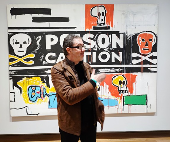 David in Front of Warhol and Basquiat Painting No. 2