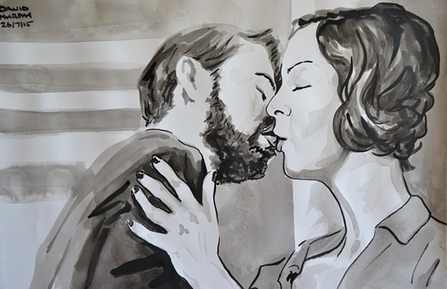 Couple Kissing, brush and Indian ink, david murphy