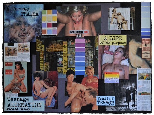 collage, photomontage, words, text, hardcore, xxx, porn, existential, outcast, outsider, confessional art, shock art, shocking art