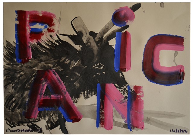 painting, text, panic, goat, acrylic, painting, contemporary
