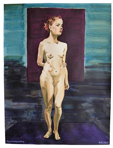 Standing Female Nude in Darkened Room