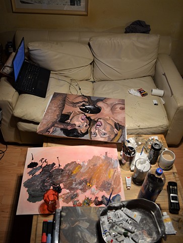 David Murphy, painting in progress, oil on panel, Dublin, Ireland
