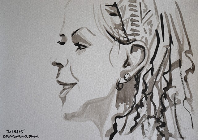 Girl in Profile, David Murphy, brush and indian ink, portrait