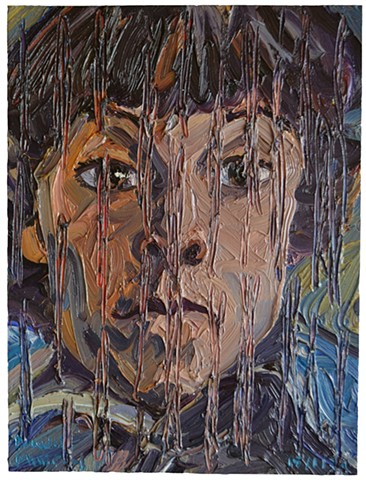 Portrait of The Artist As A Mentally Scared Young Boy No. 2, self-portrait, oil,