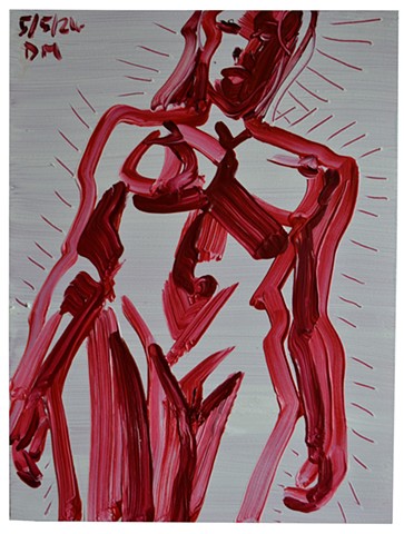 Looming Woman, female, woman, naked, nude, oil on paper, painting