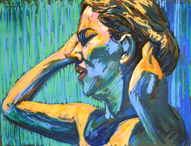 Woman in Blue Light, pastel, david murphy, irish artist, dublin, ireland, irish painter