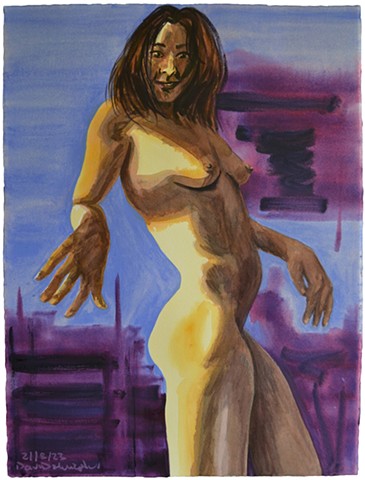watercolour, contemporary, painting, erotic, female nude, 