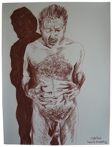 Self-Portrait with Hands Grabbing Stomach