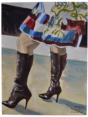 High Heeled Boots, drawing, painting, watercolour, erotic, art, 