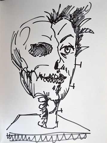 Skullhead, sketch, study, drawing, notebook, marker, David Murphy, Cypher, The Panic Artist