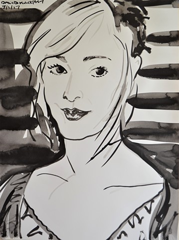 Portrait of A Young Woman, drawing, indian ink, David Murphy, Ireland, Irish, dublin