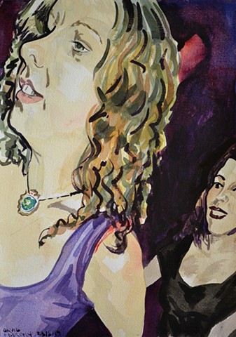 Girls in Fibbers, watercolour, realist, David Murphy