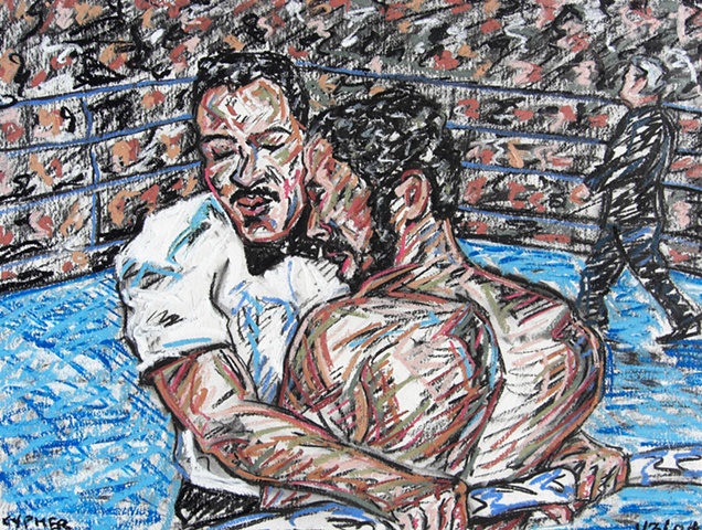boxing, combat, fighter, pastel, drawing, work on paper, expressive, contemporary art, fine art, curator, art collector, visual art, art lover, kunst