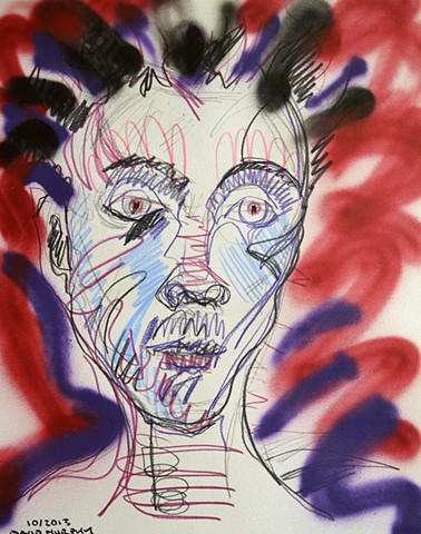 Insane Self-Portrait No. 2, 2013, collage, drawing, spray paint, david murphy