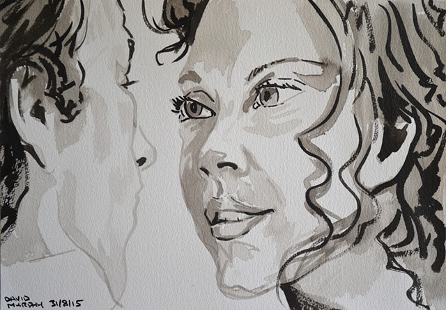The Look of Love, David Murphy, brush and indian ink, portrait