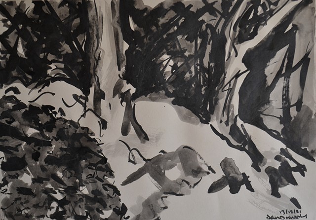rees, dusk, drawing, brush and ink, Indian ink, contemporary 