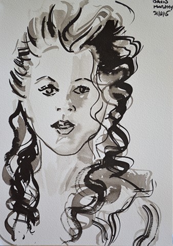 Muse No. 1, David Murphy, brush and Indian ink, portrait