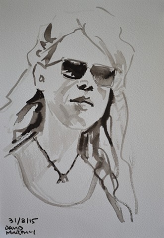 Girl with Sunglasses, David Murphy, brush and indian ink, portrait