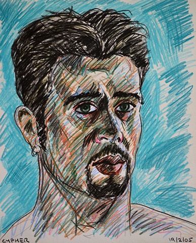 self-portrait, bust, head, coloured pencils, drawing, male painter, contemporary painting, expressive, contemporary art, fine art, curator, art collector, visual art, art lover, kunst
