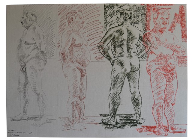 N.C.A.D. Four Standing Male Studies, 2004, david brendan murphy, cypher, the panic artist