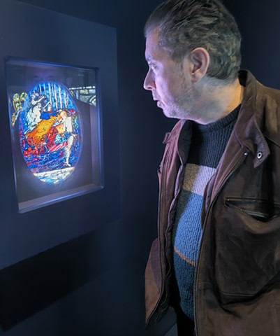 David in Front of Harry Clarke Stain Glass Artwork No. 2