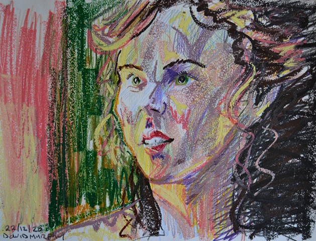 female portrait, coloured pencils, oil pastels, drawing, artwork, David Murphy, contemporary, Ireland, Irish