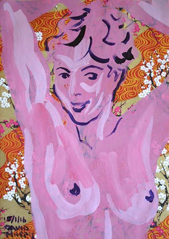 Pink Lady, female nude, acrylic, handmade paper, david murphy, ireland, dublin, irish
