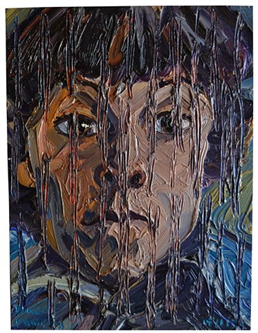 Portrait of The Artist As A Mentally Scared Young Boy No. 2, self-portrait, oil,