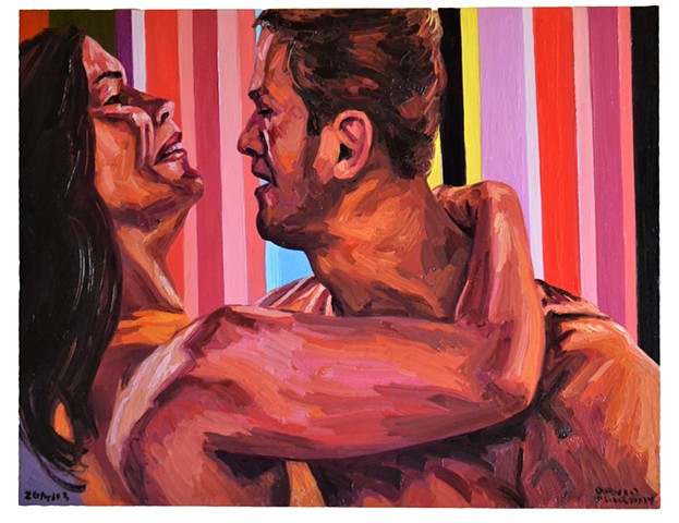 lover, man, woman, couple, embrace, erotic, oil on wood, oil painting, 