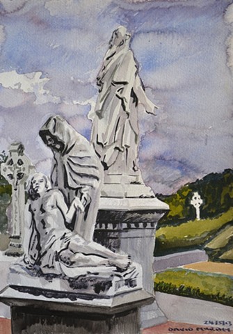 Monuments in Glasnevin, watercolour, realist, david murphy