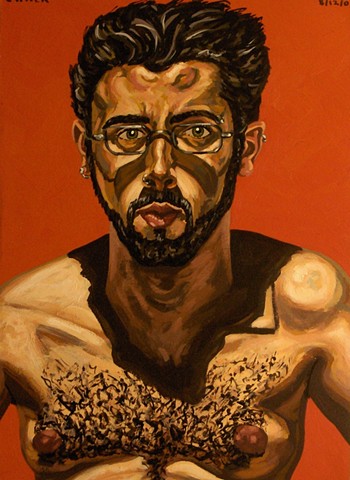 Self-Portrait With Beard and Red Background, 2003, david brendan murphy, cypher, the panic artist