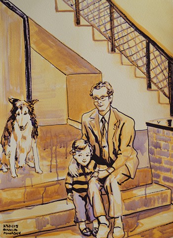 father, artist's father, dad, family pet, dog, watercolour, work on paper, expressive, contemporary art, fine art, curator, art collector, visual art, art lover, kunst